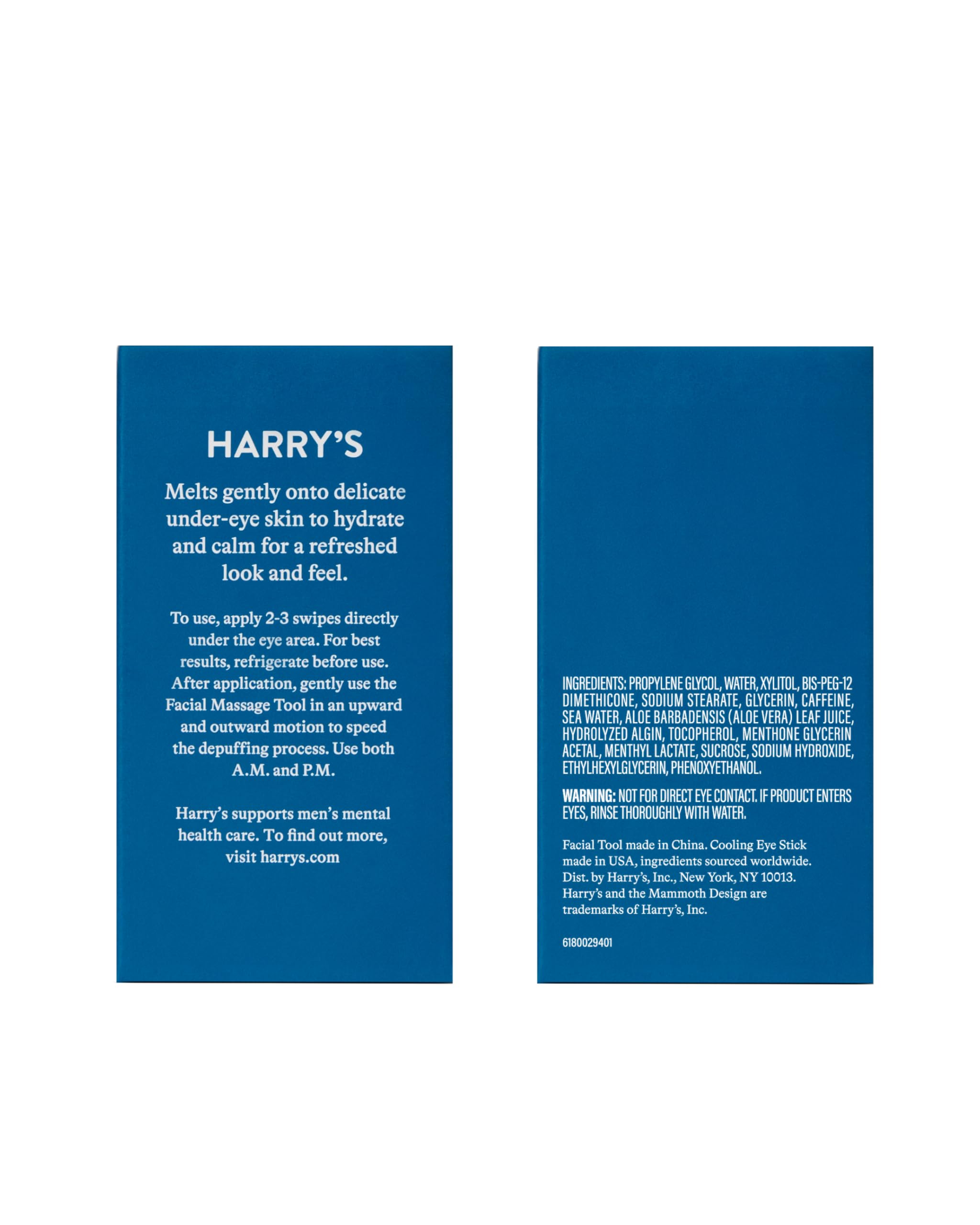 Harry's product packaging label showing ingredient highlights and gentle formula
