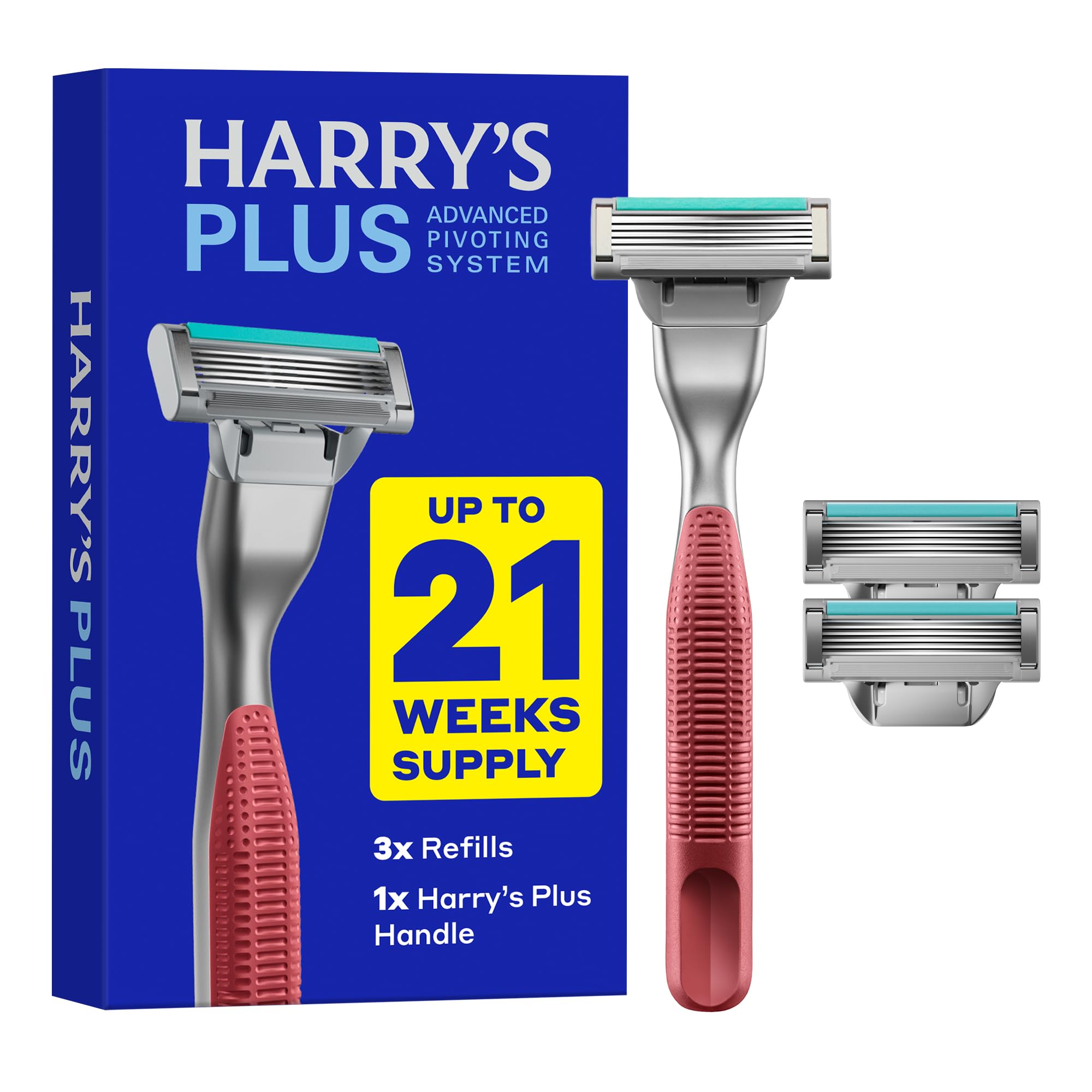 Harry's metal Plus handle front view showing premium balance and durable feel