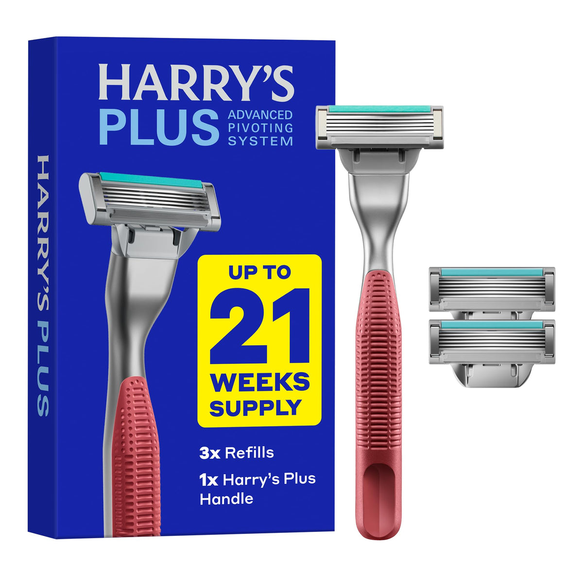 Harry's metal Plus handle front view showing premium balance and durable feel