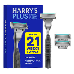 Harry's Plus handle front view showing premium metal and ergonomic grip benefit