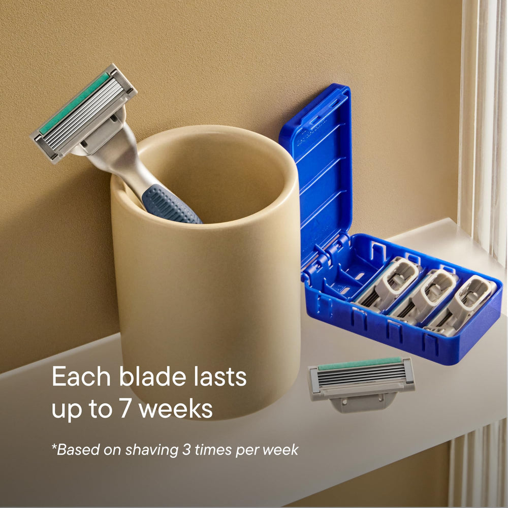 Harry's Plus handle grip detail highlighting matte finish and non-slip rubber benefit