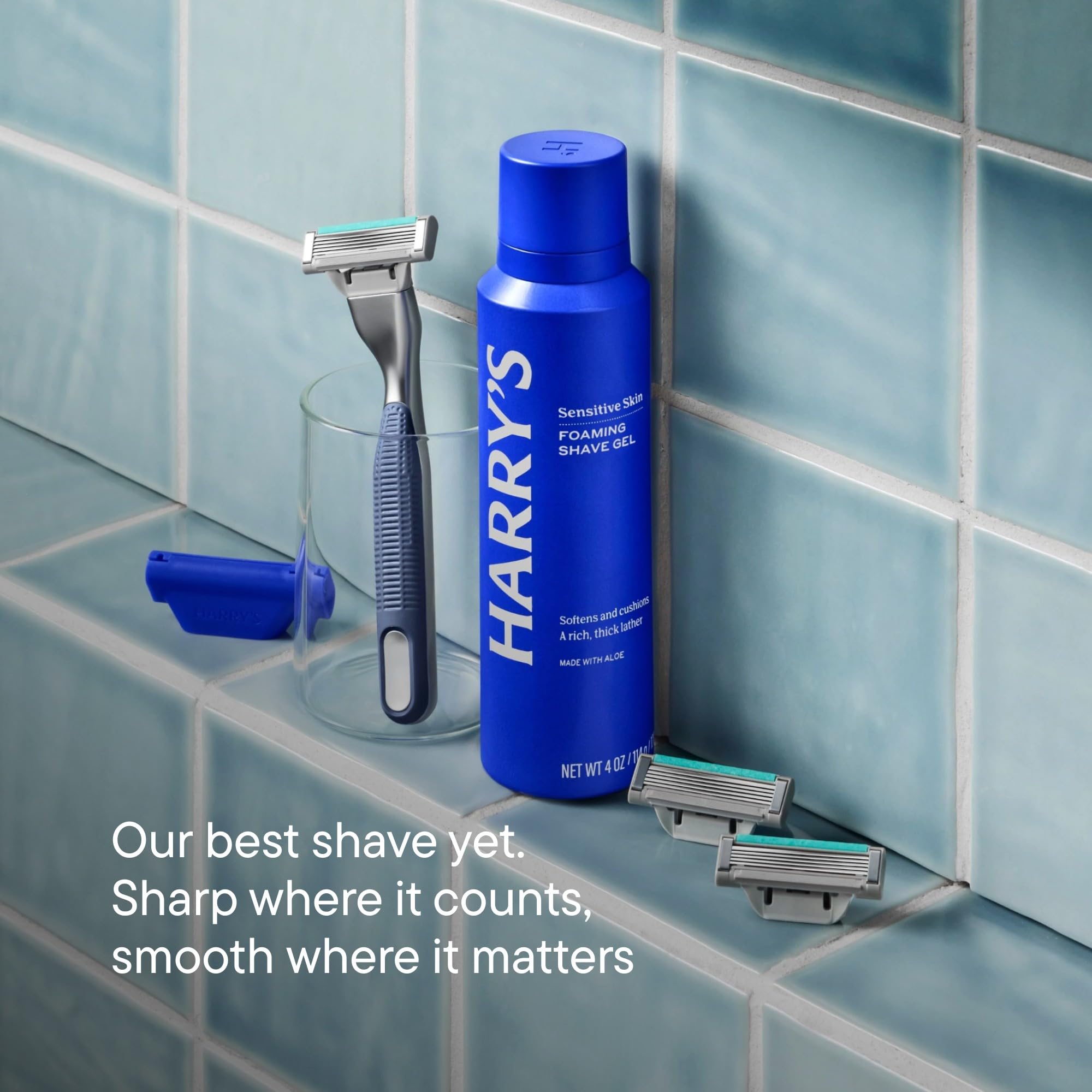 Harry's plus wet shave lifestyle scene showing smooth glide and comfortable routine