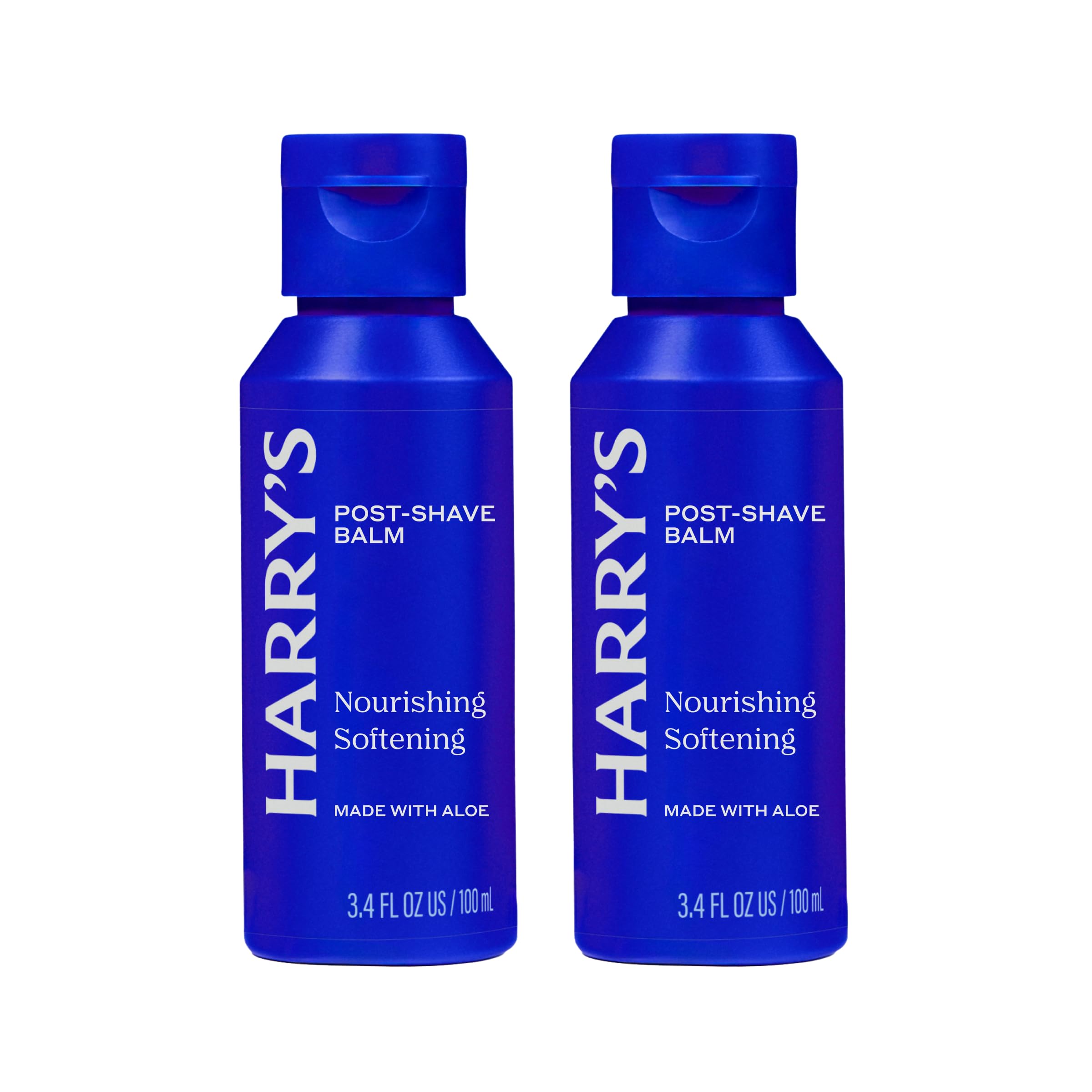 Harry's front packaging showing bottle and brand, clear aftershave benefits
