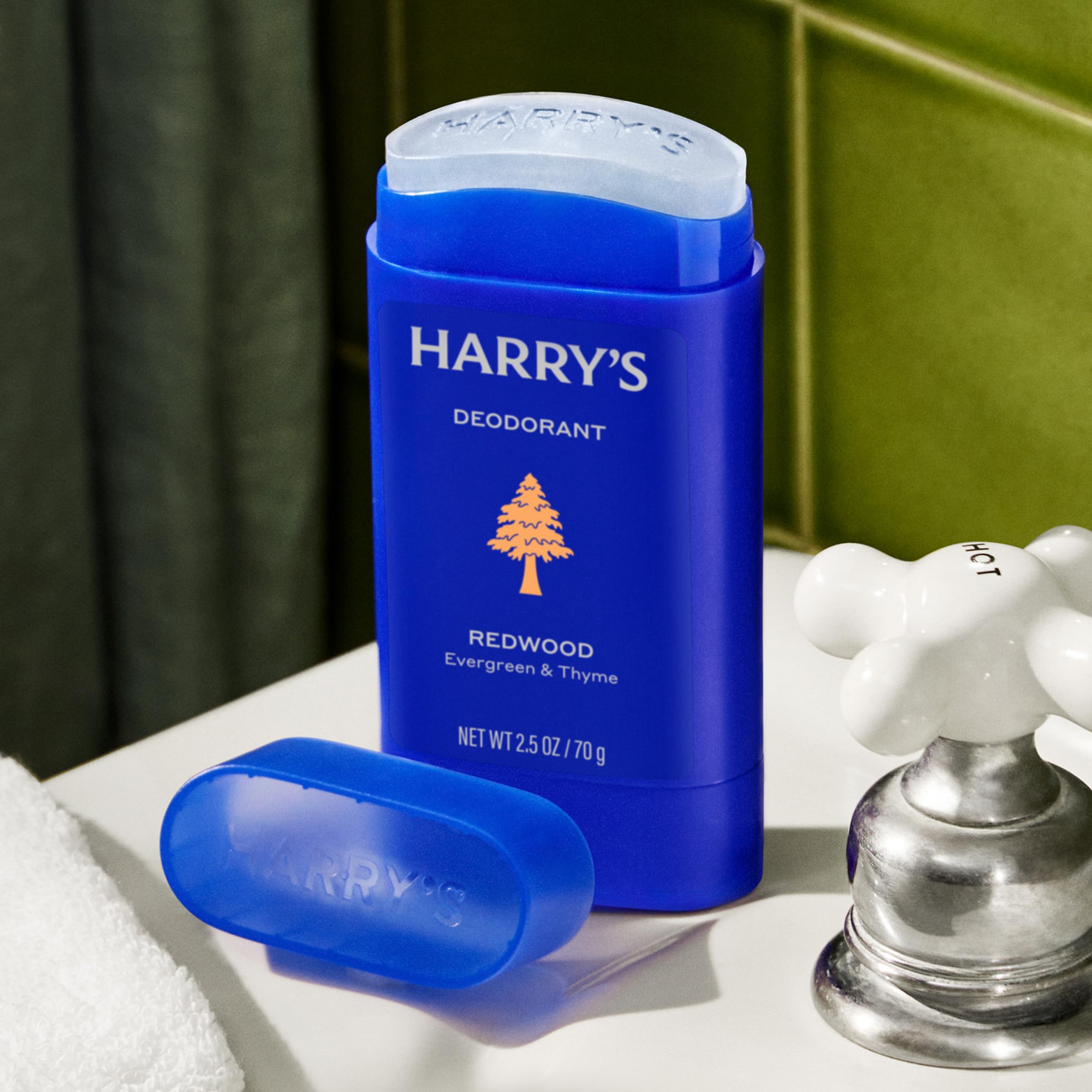 Harry's applying stick to underarm, clear finish reduces residue on clothing