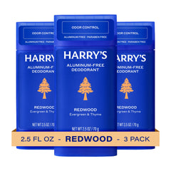 Harry's front packaging showing three Redwood deodorant sticks, clear protection
