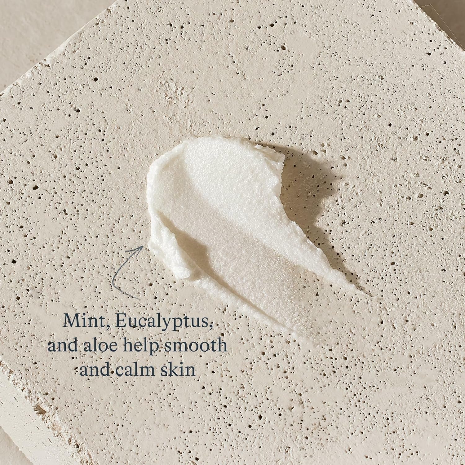 Label close-up on Harry's tube listing eucalyptus, aloe, and natural oils for hydration
