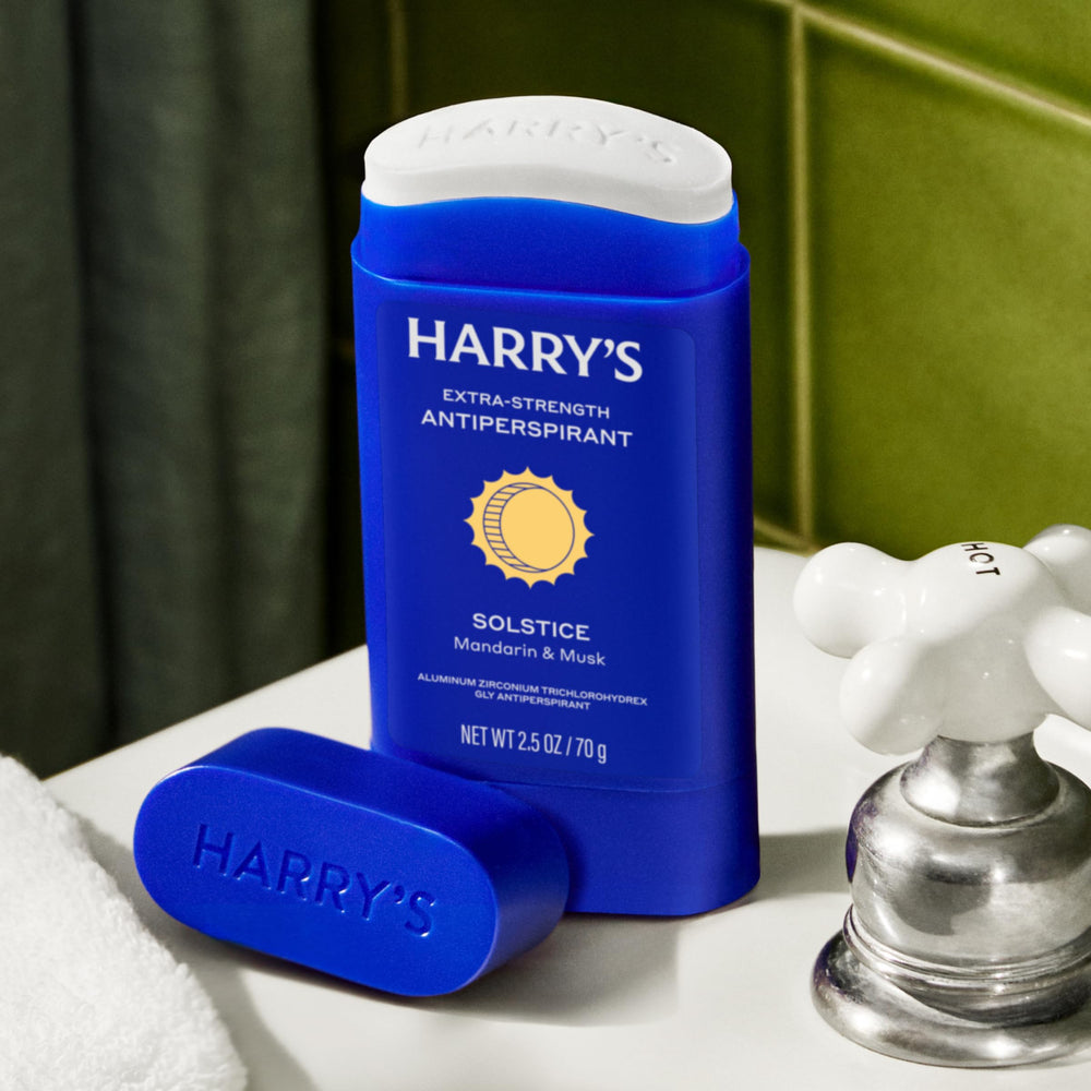 Harry's Solstice stick texture close-up showing smooth white solid that glides on comfortably
