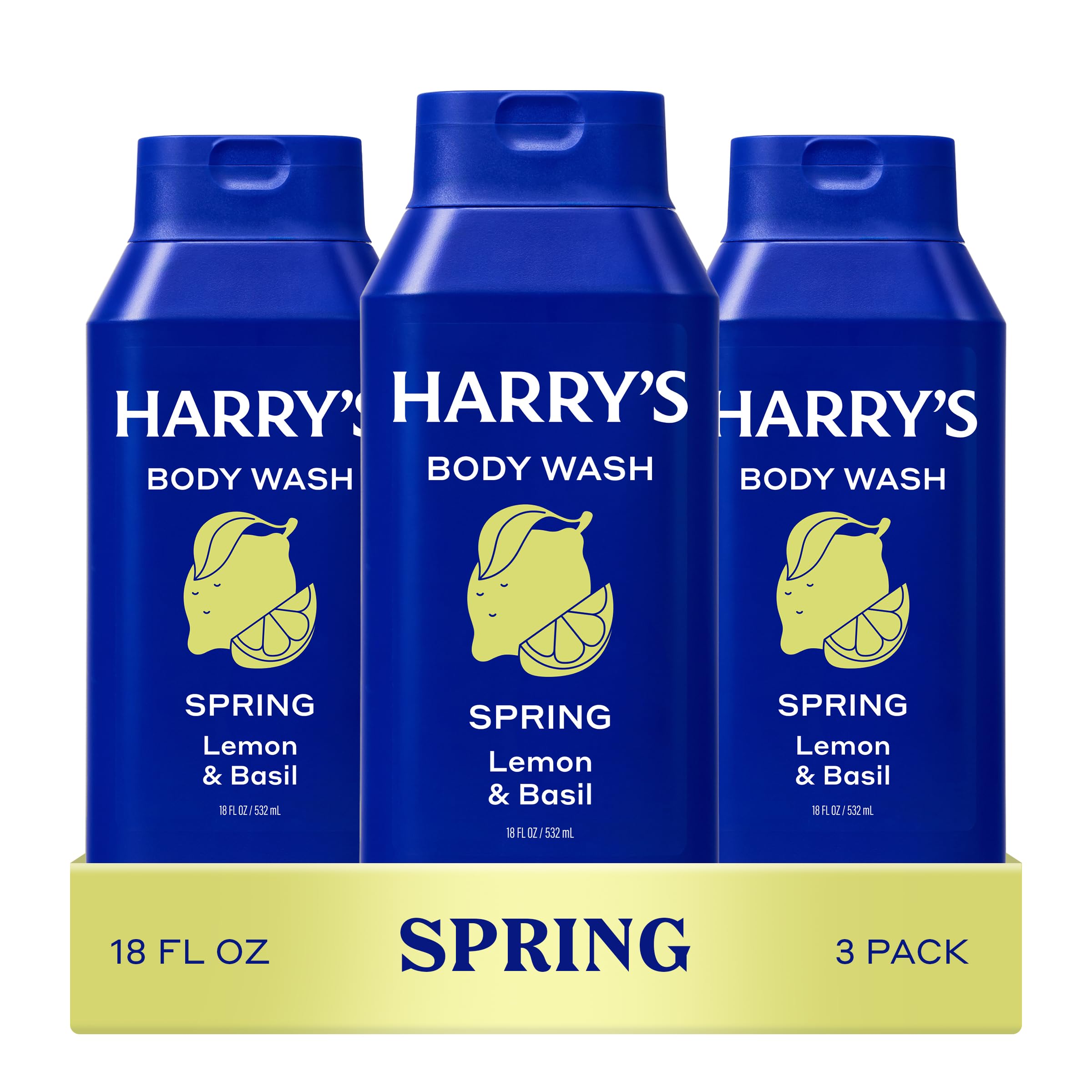 Harry's front packaging showing three bottles and fresh benefits