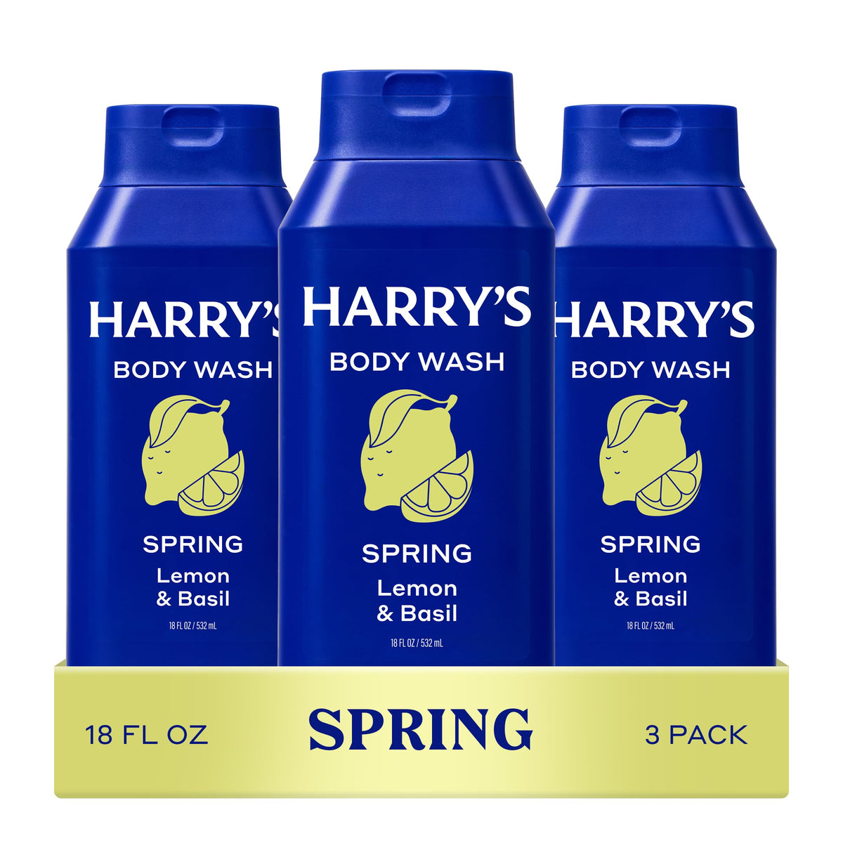 Harry's front packaging showing three bottles and fresh benefits
