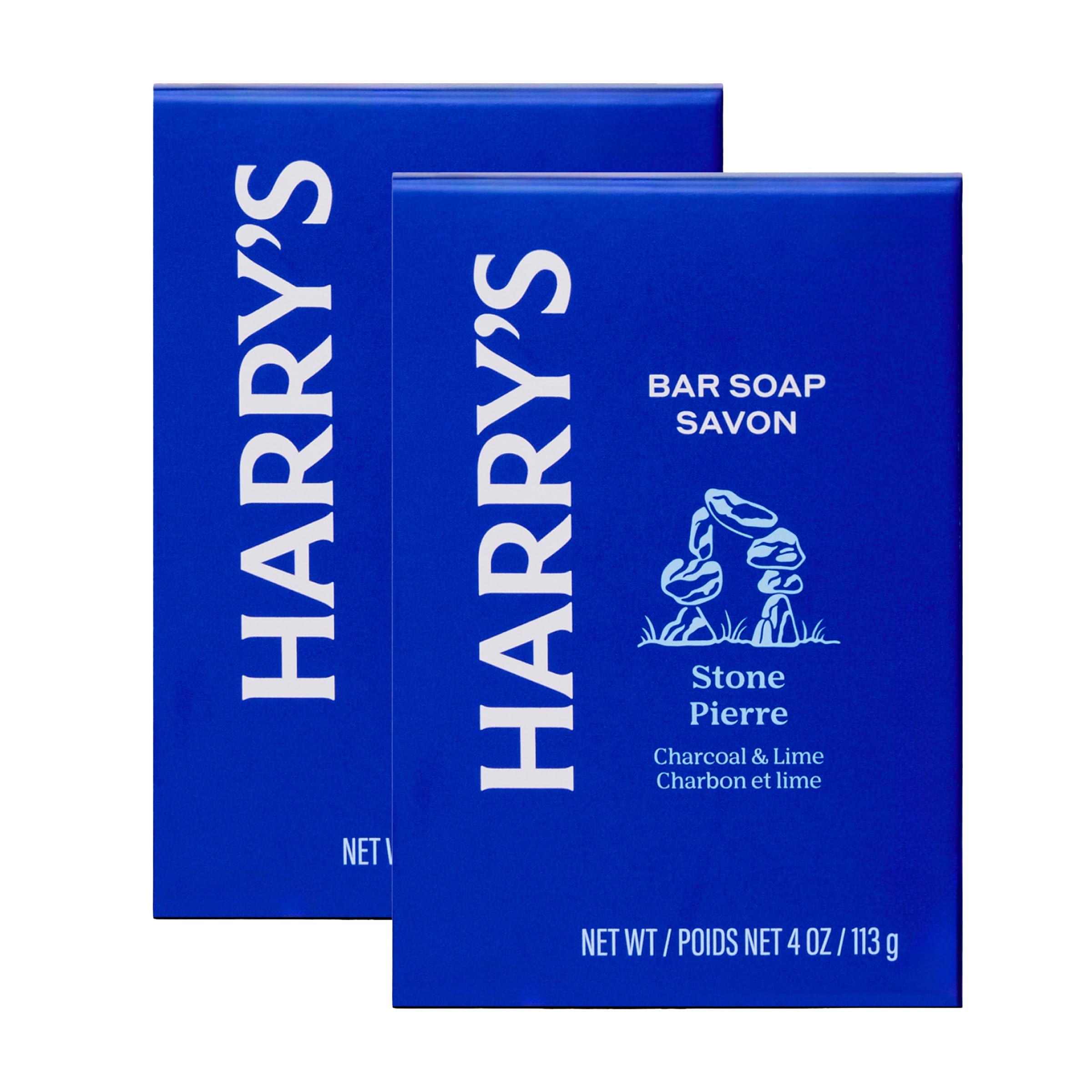 Harry's front packaging of Stone two-pack showing minimalist branding and size