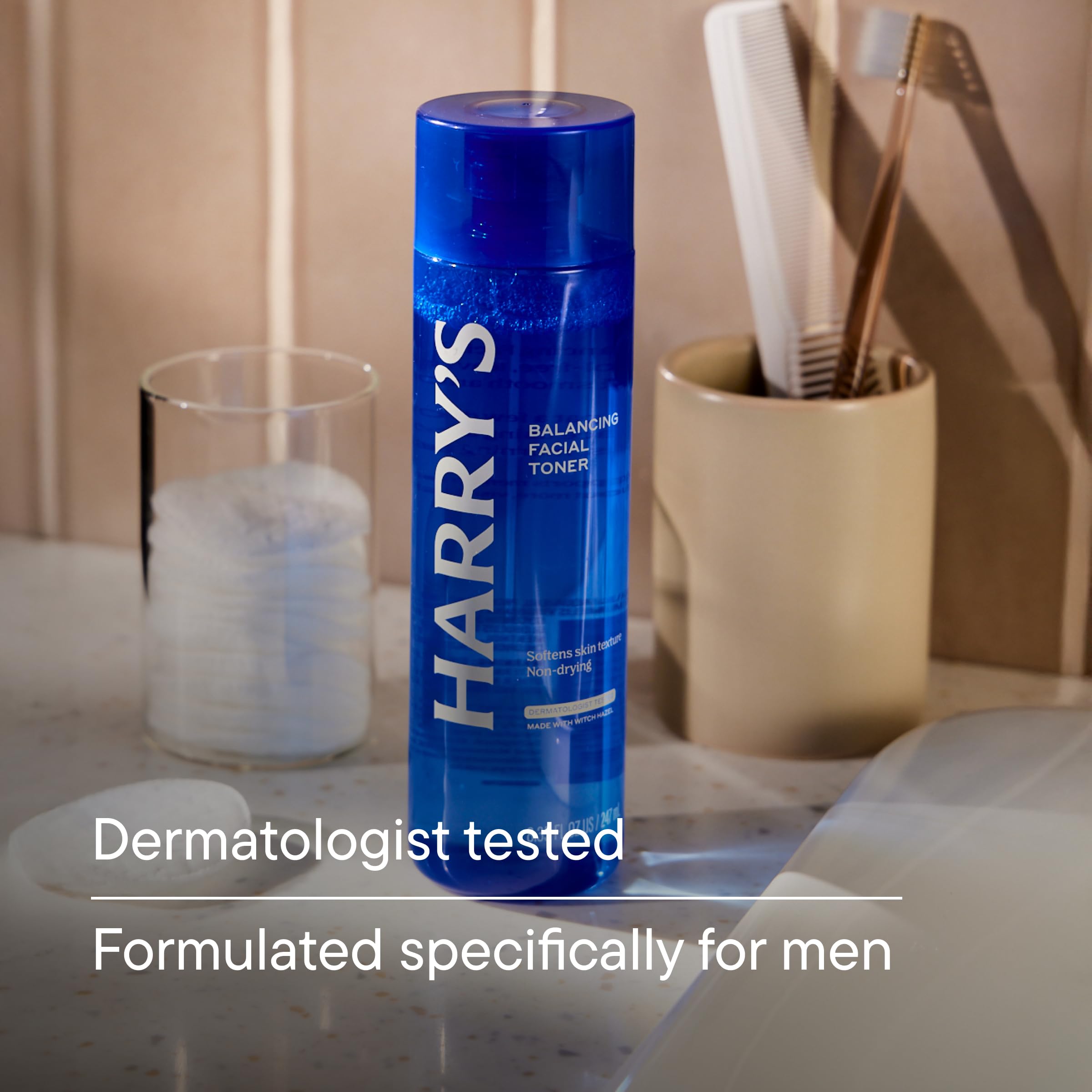 Harry's toner in hand during application for easy daily use