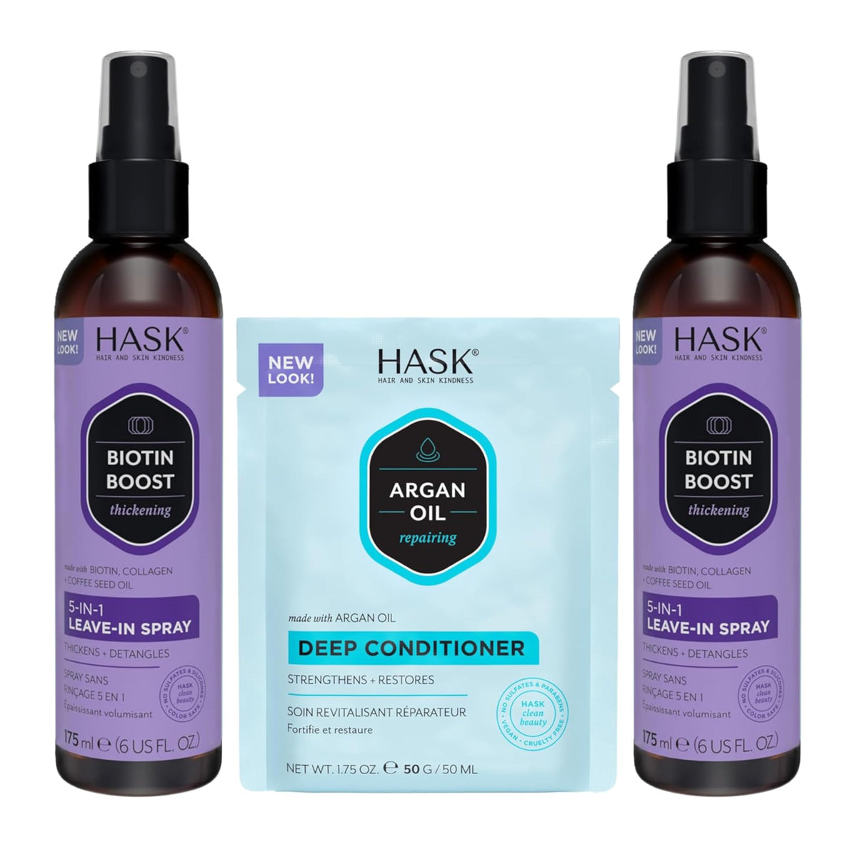 HASK front packaging showing duo kit and travel-friendly benefits