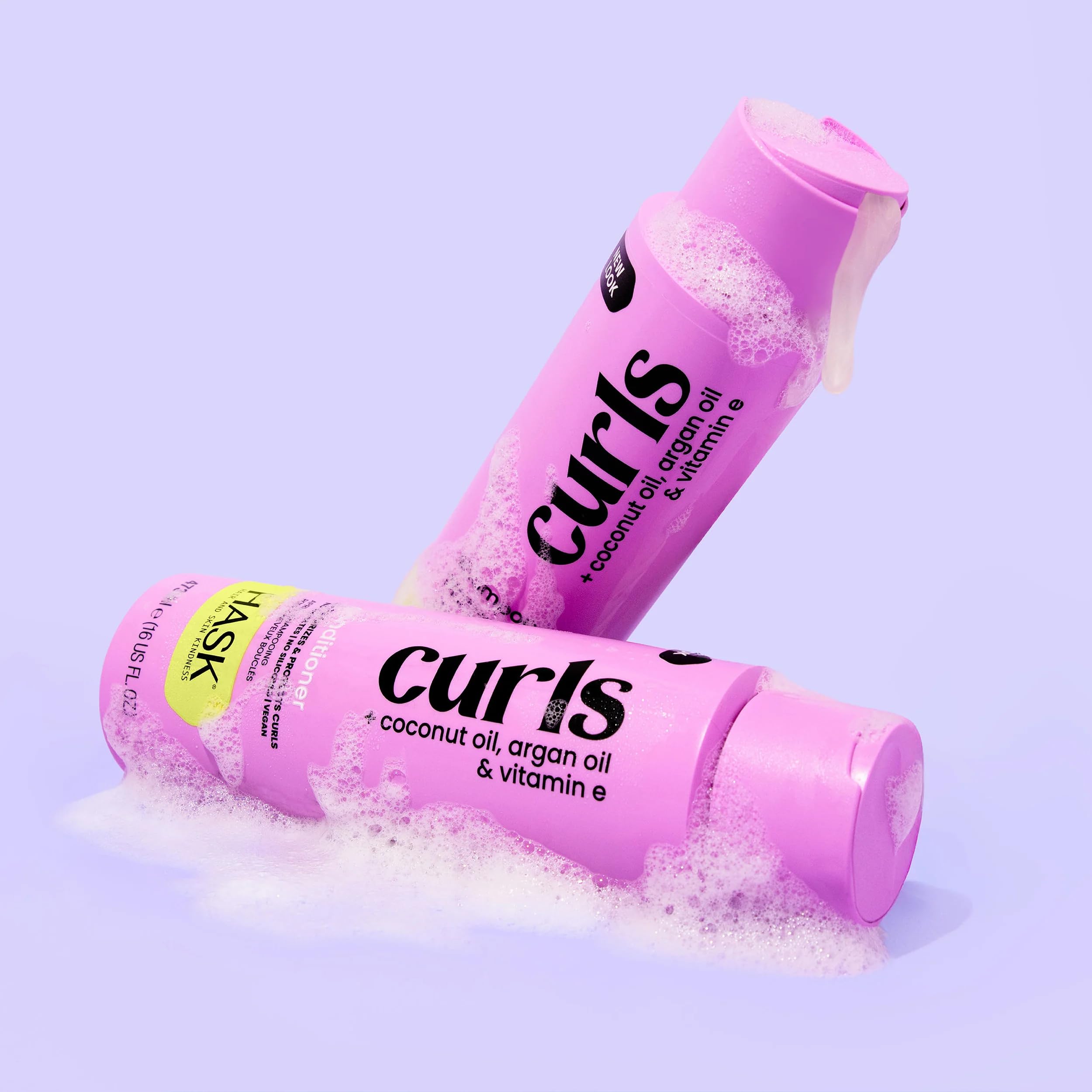 HASK before and after curls showing improved definition and reduced frizz