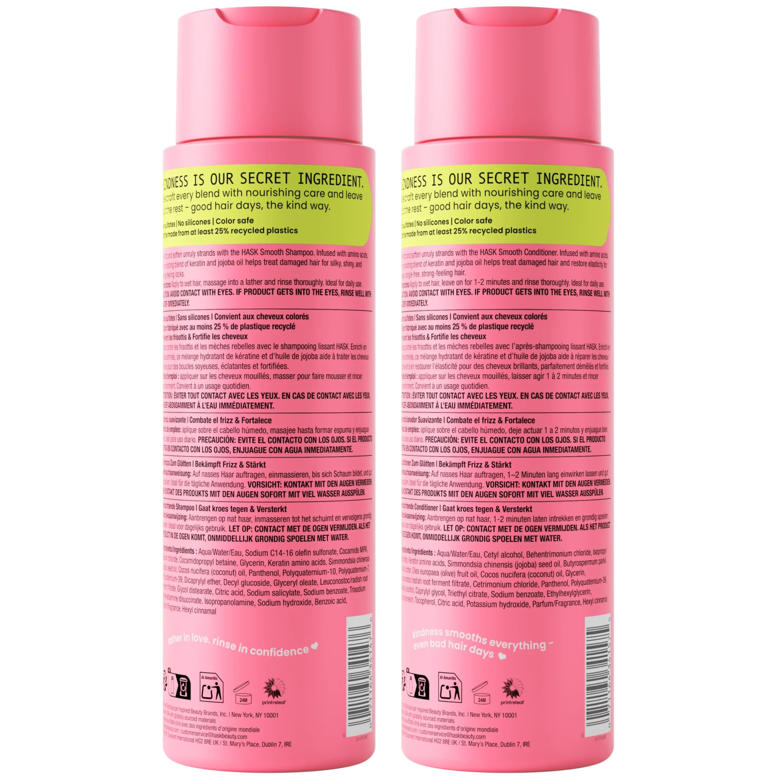 HASK before and after comparison showing reduced frizz and sleeker finish