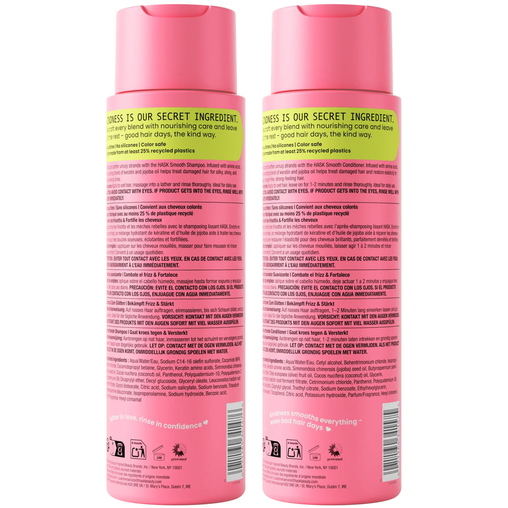 HASK before and after comparison showing reduced frizz and sleeker finish