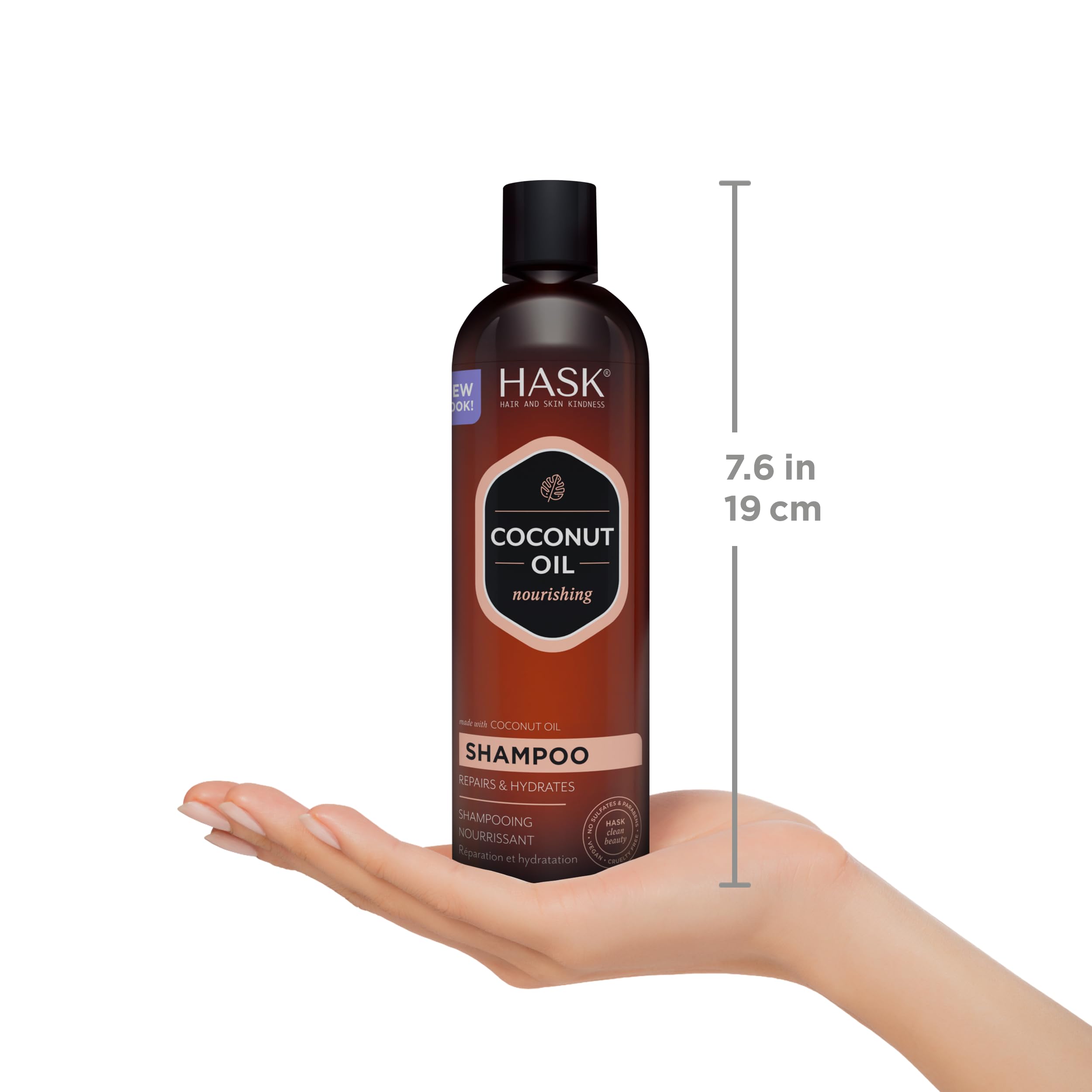 HASK bottles in hand for scale showing 12oz travel-friendly size