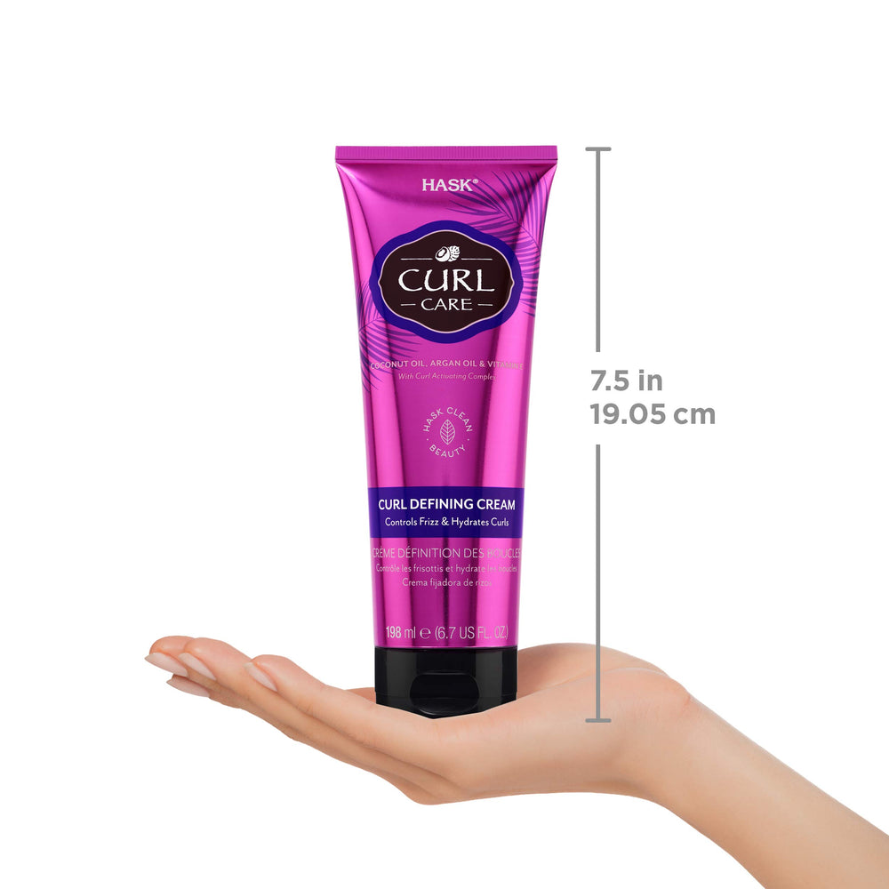 HASK jar beside ruler showing 6.7 oz size, clear product scale benefit