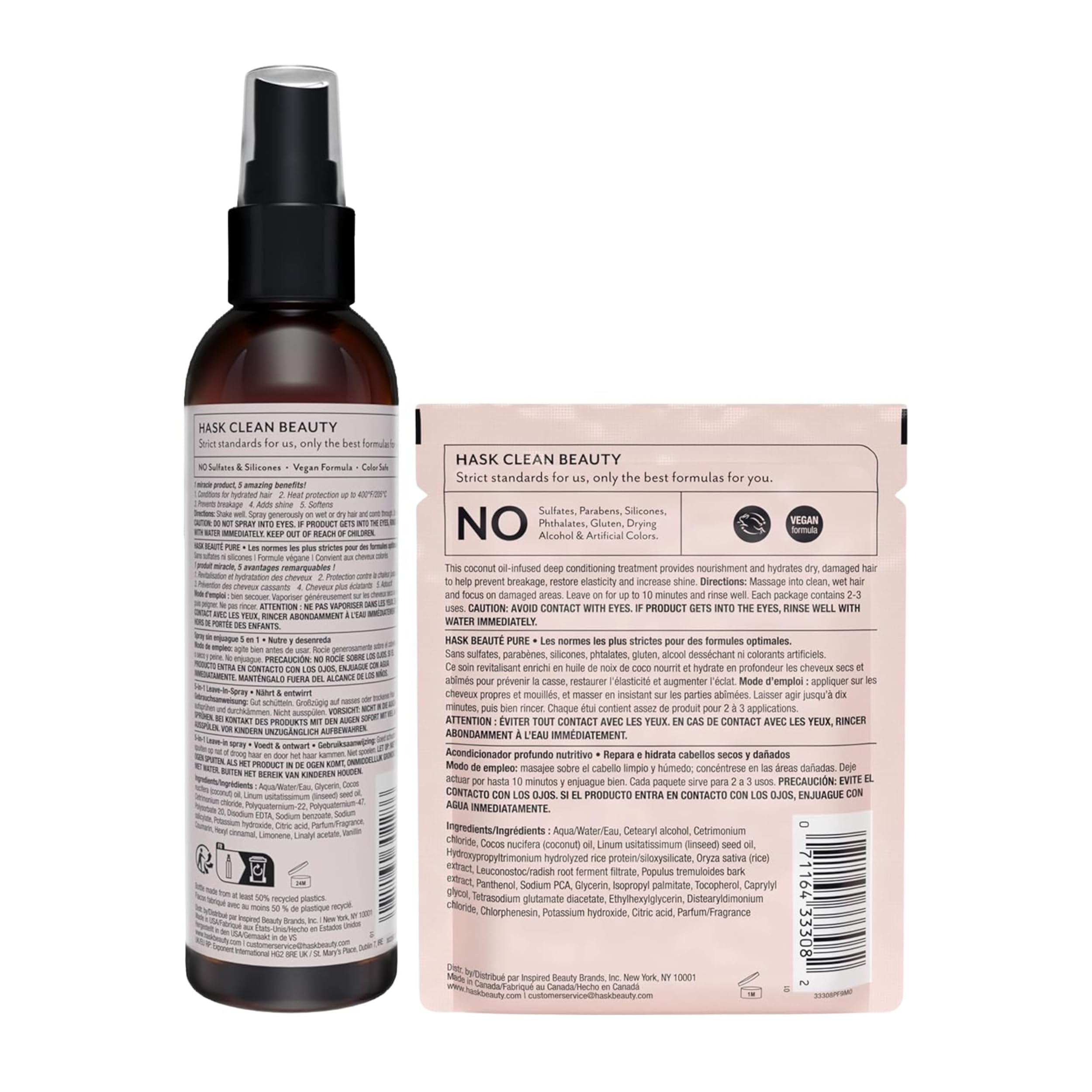 HASK leave-in spray being applied to damp hair for detangling and frizz control