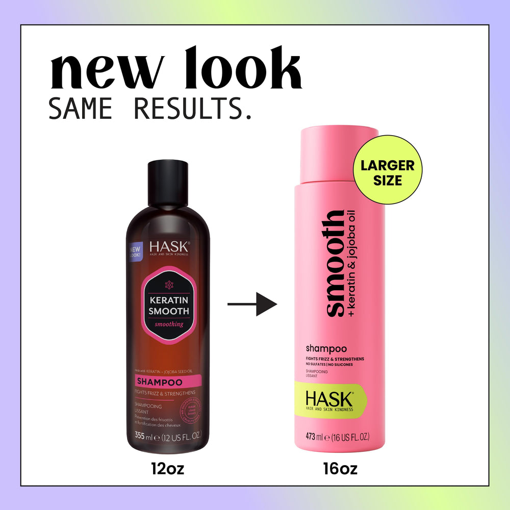 HASK label close-up highlighting keratin and sulfate-free formula