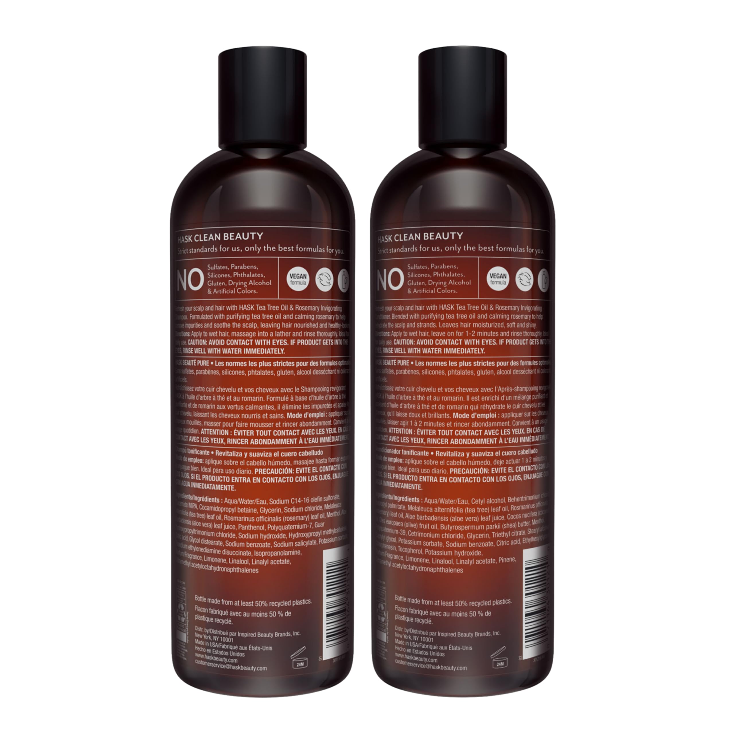 HASK label highlighting tea tree and rosemary ingredients and natural benefit