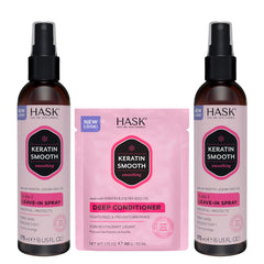 HASK leave-in front packaging showing kit and benefits