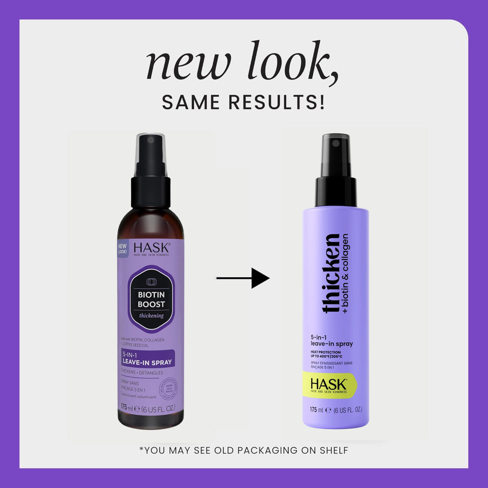 HASK leave-in spray bottle close-up illustrating easy application benefit