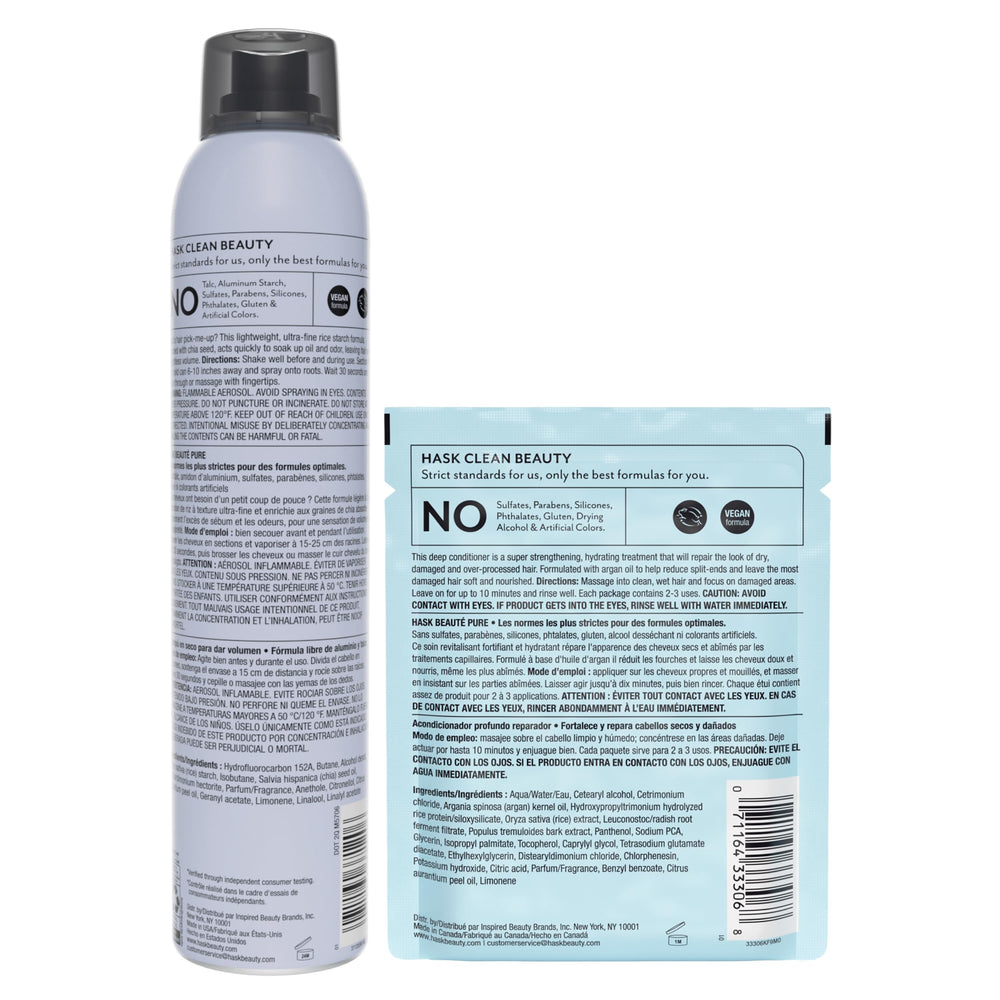 HASK products next to a ruler showing travel-friendly size