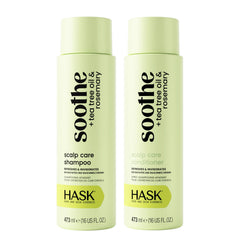 HASK shampoo and conditioner front packaging showing calming benefits