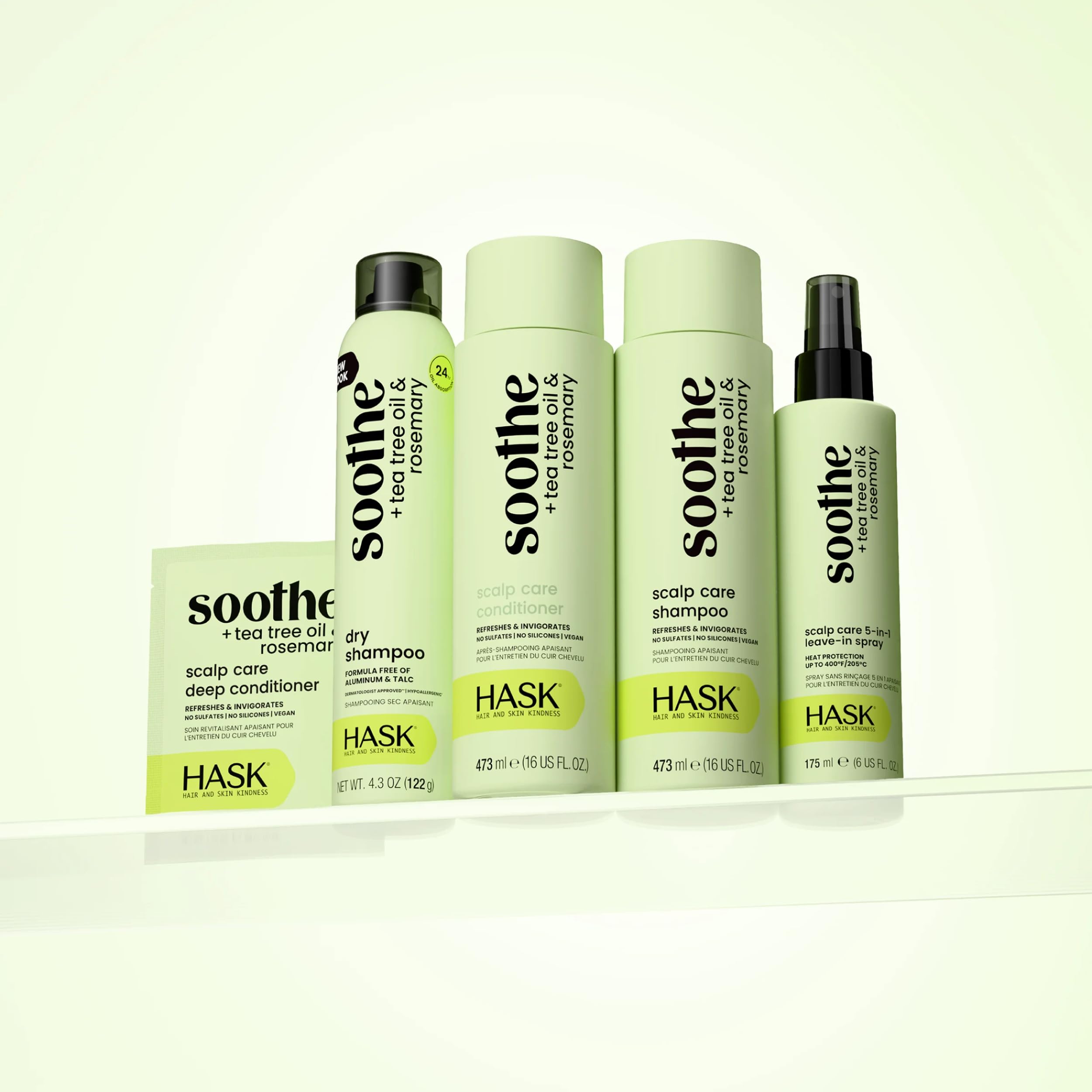 Bathroom shelf with HASK kit integrated into daily routine