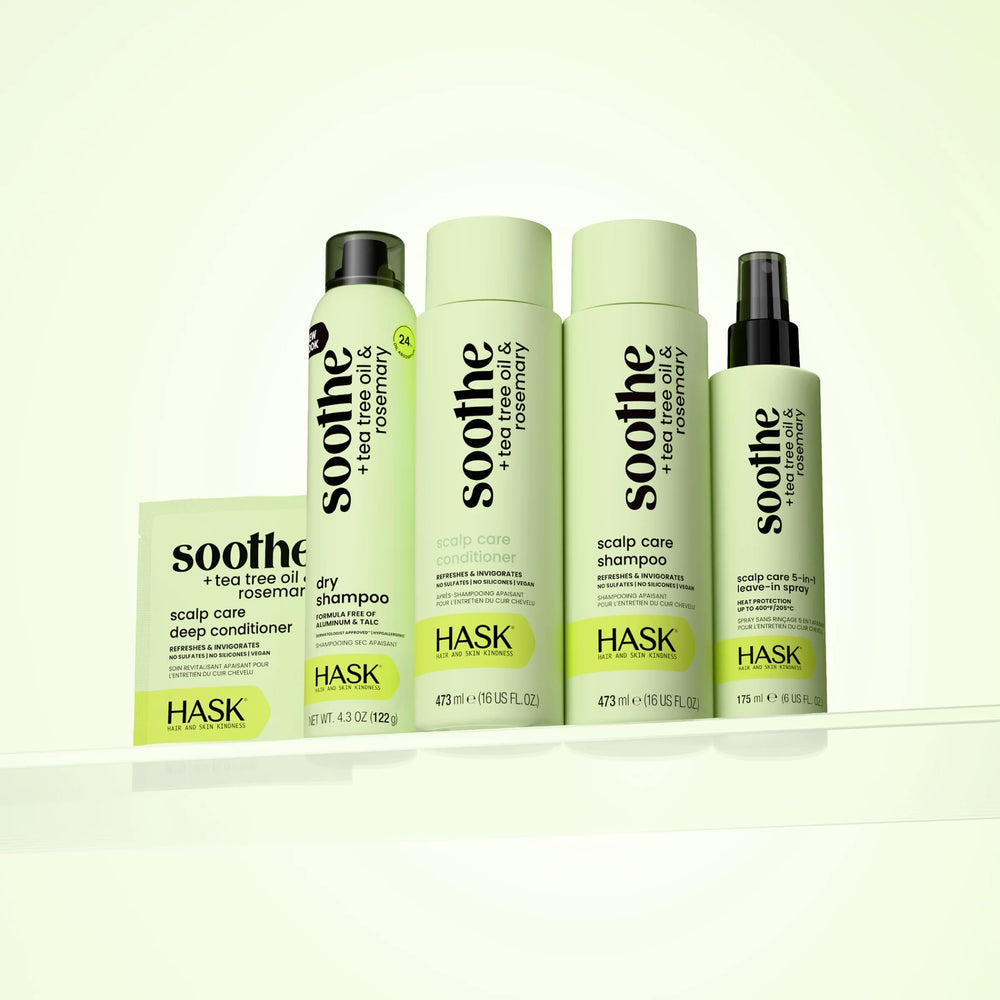 Bathroom shelf with HASK kit integrated into daily routine