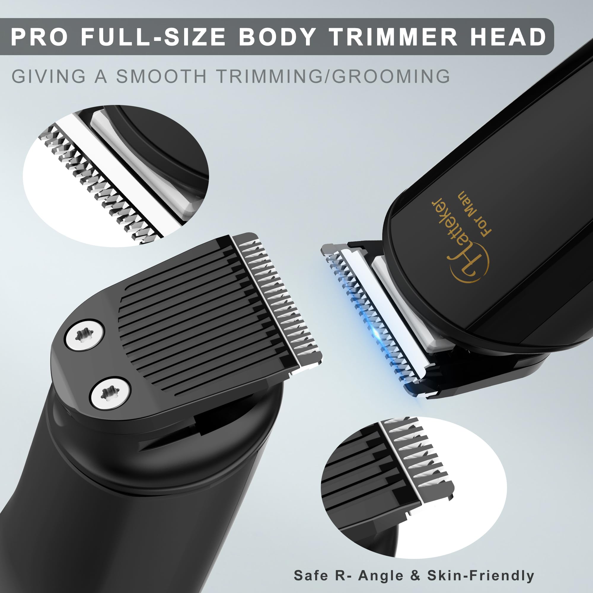 Hatteker close-up of hypoallergenic stainless steel blades for smooth, irritation-free trimming
