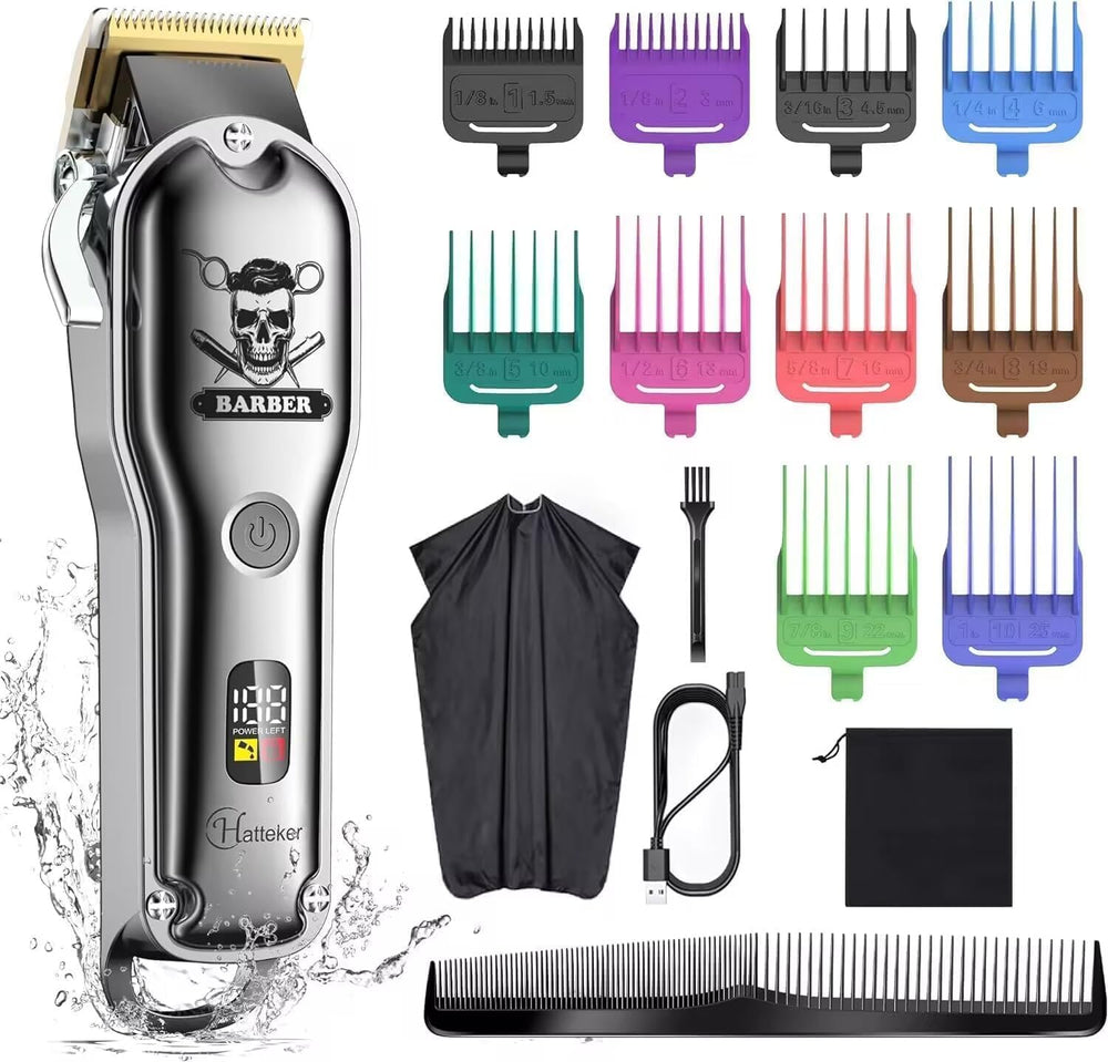 Hatteker front view of kit box showing clippers and accessories, highlights convenience
