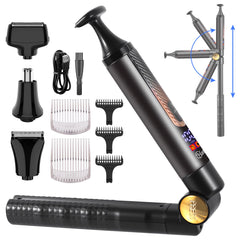 Hatteker front view of full 4-in-1 kit showing included heads and combs for versatile grooming