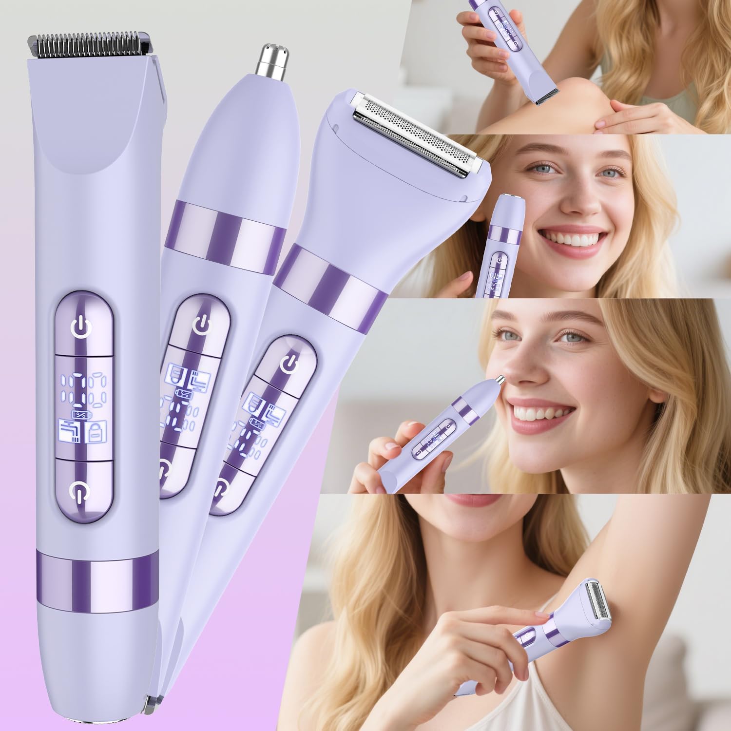 Hatteker interchangeable heads lined up for full-body grooming versatility