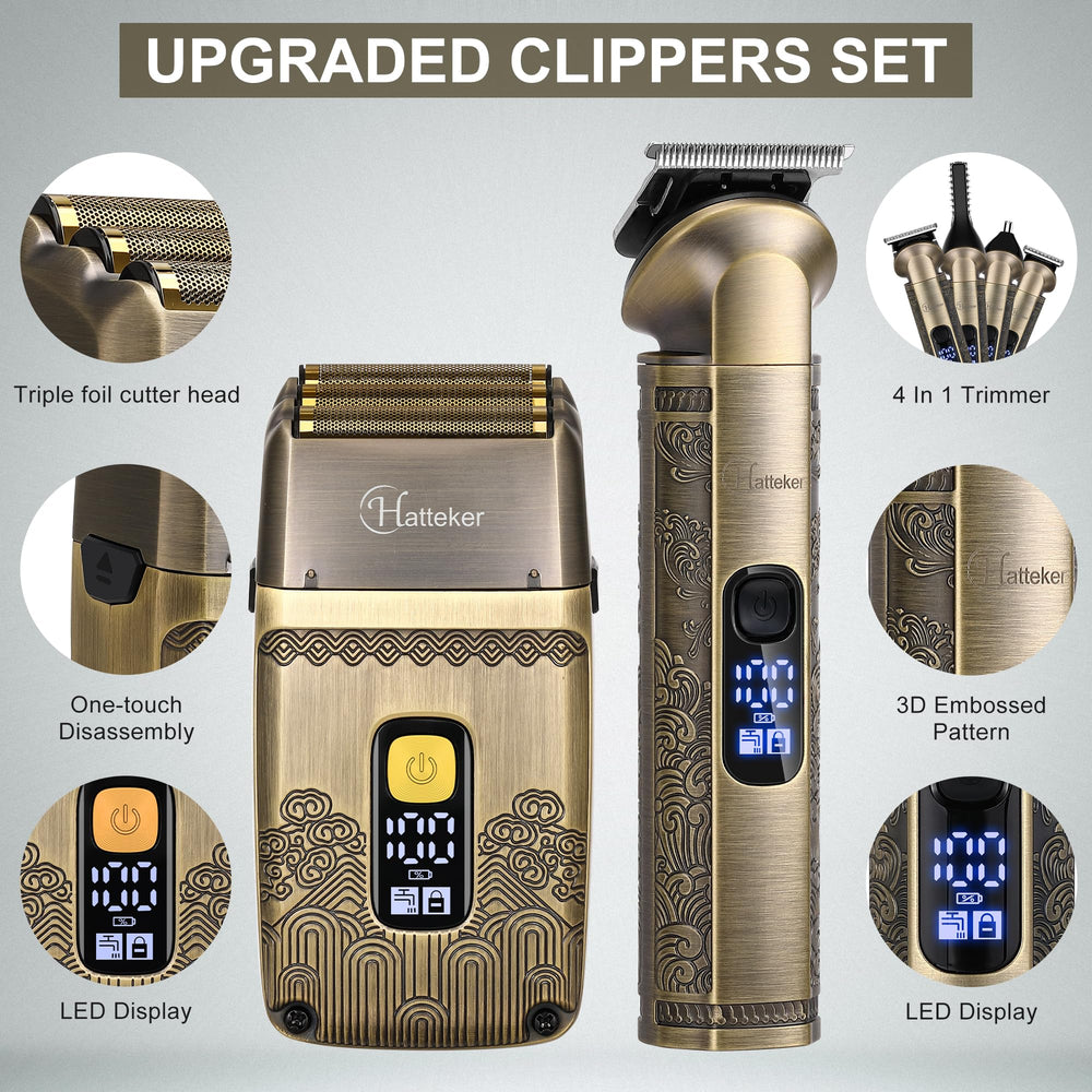 Hatteker triple-foil shaver head close-up for smooth finish benefit