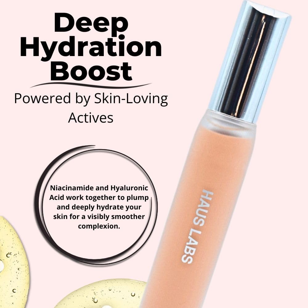 Haus Labs applicator applying concealer under eye to reduce puffiness and brighten area benefit