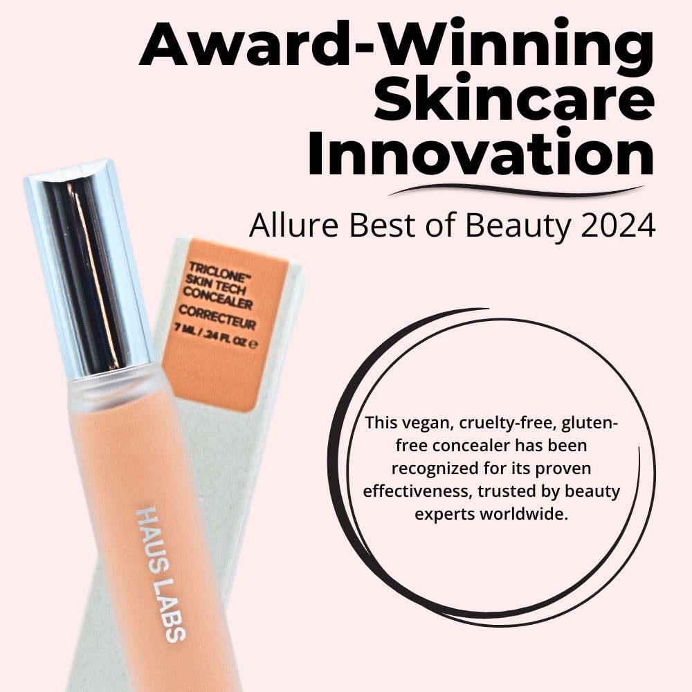Haus Labs concealer on bathroom vanity with brush showing everyday routine and quick application benefit