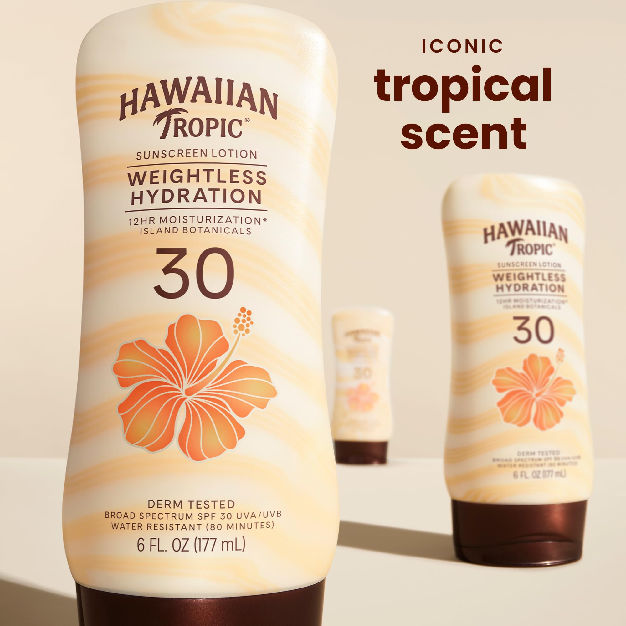 Hawaiian Tropic sunscreen being applied to arm showing non-greasy finish