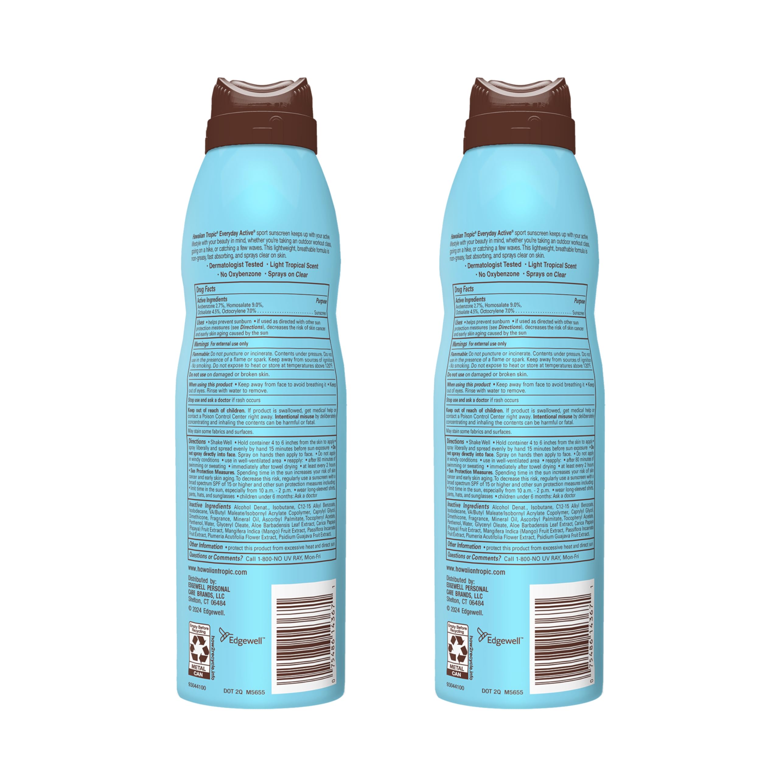 Hawaiian Tropic back label showing ingredients and usage benefits
