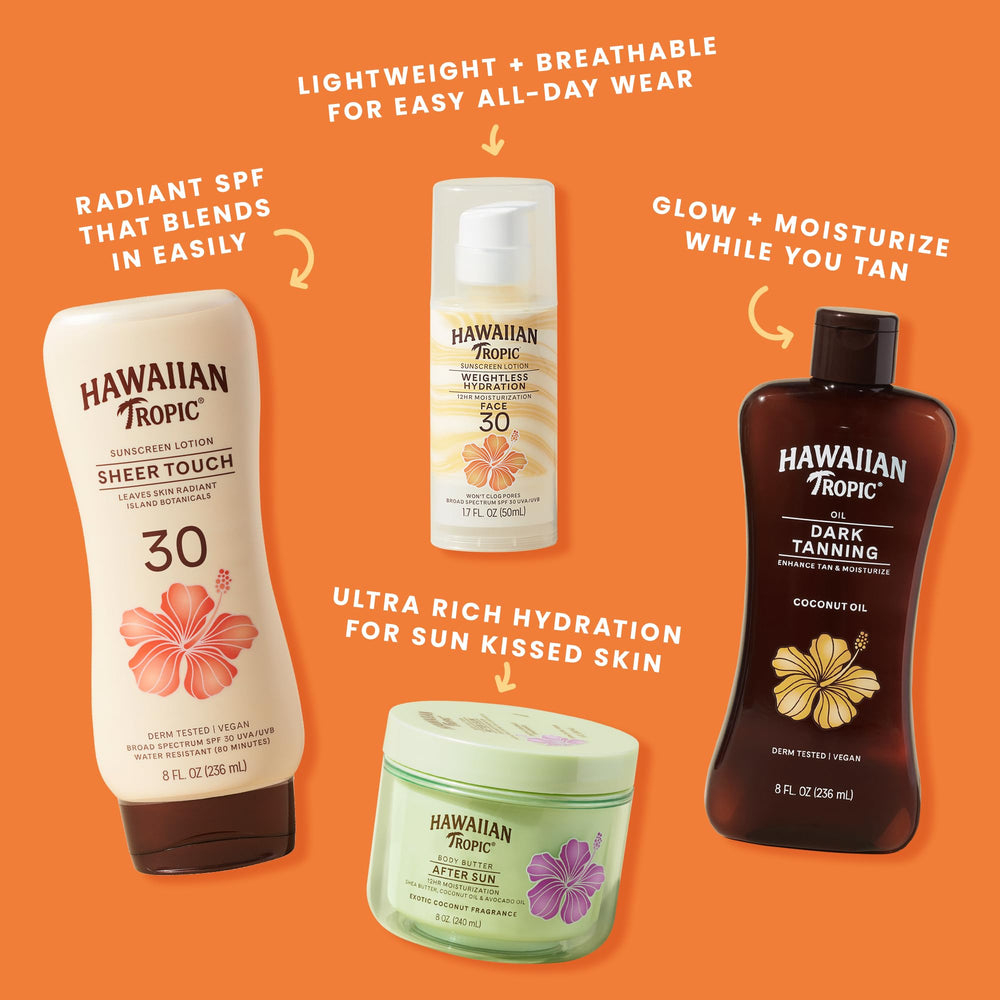 Hawaiian Tropic applied at beach demonstrating water-resistant active protection