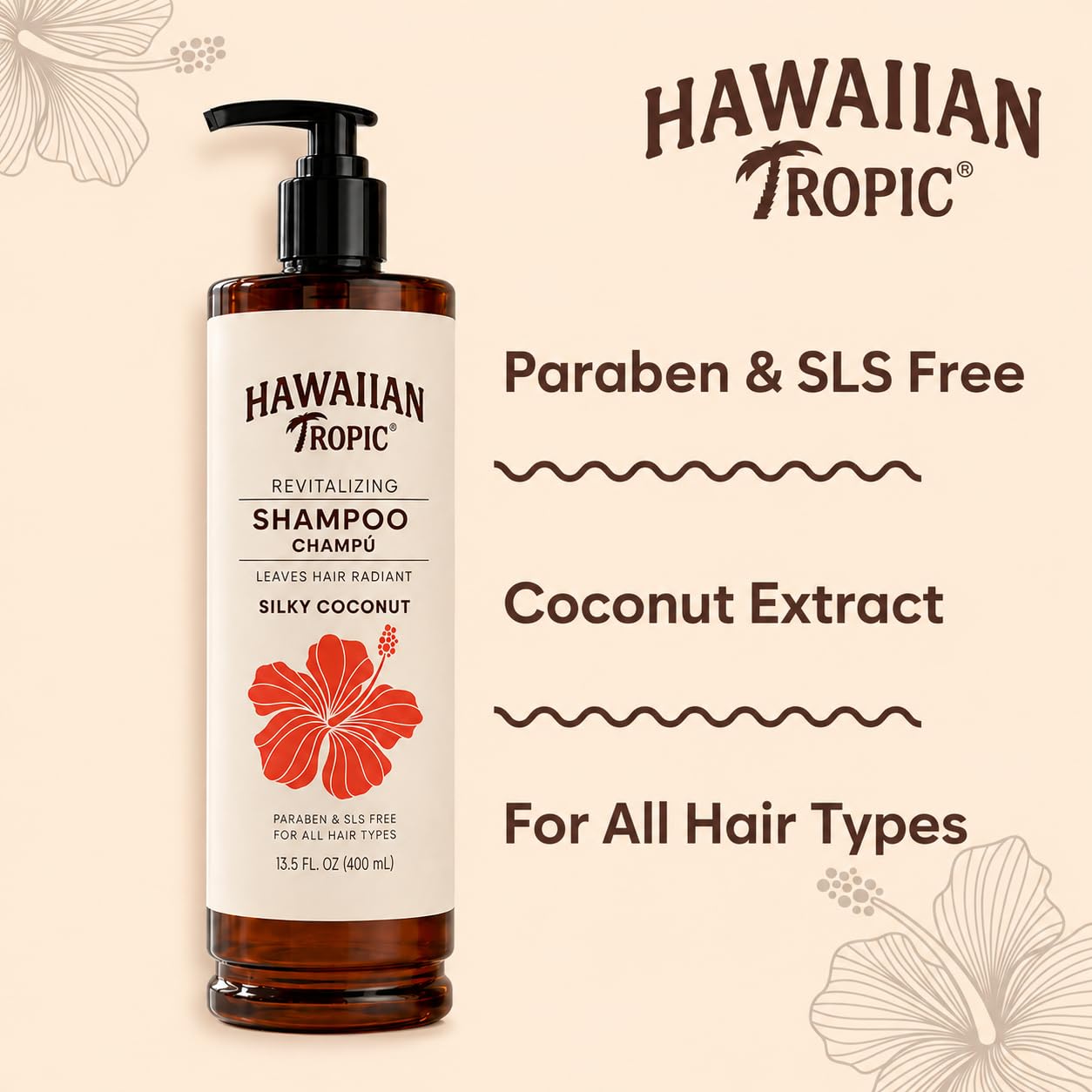 Hawaiian Tropic conditioner being applied in shower to smooth and detangle hair benefit