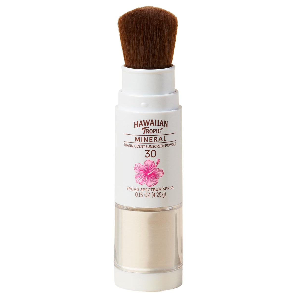 Hawaiian Tropic front packaging showing brush and SPF 30 for travel convenience