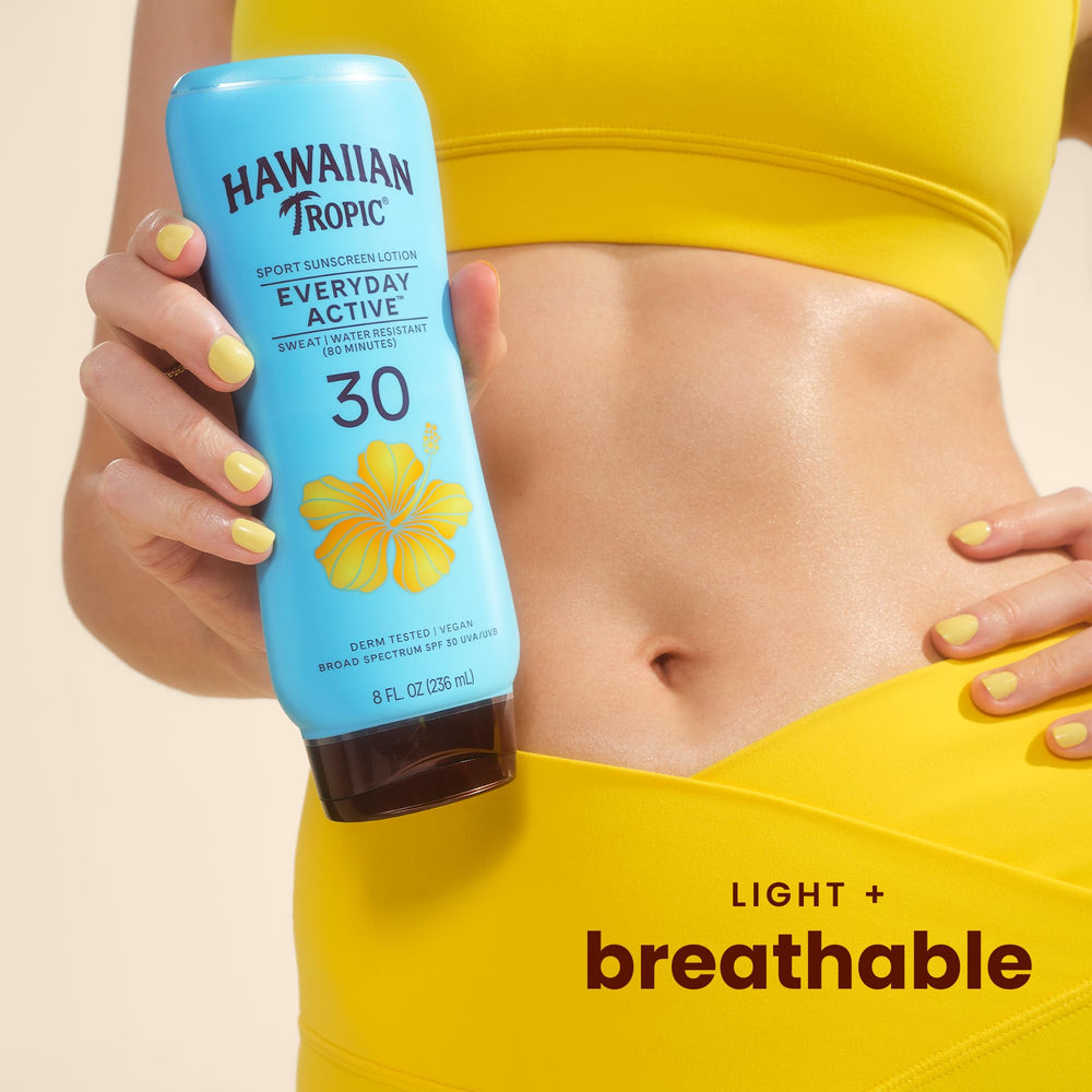 Hawaiian Tropic product label and ingredient panel with botanical highlights