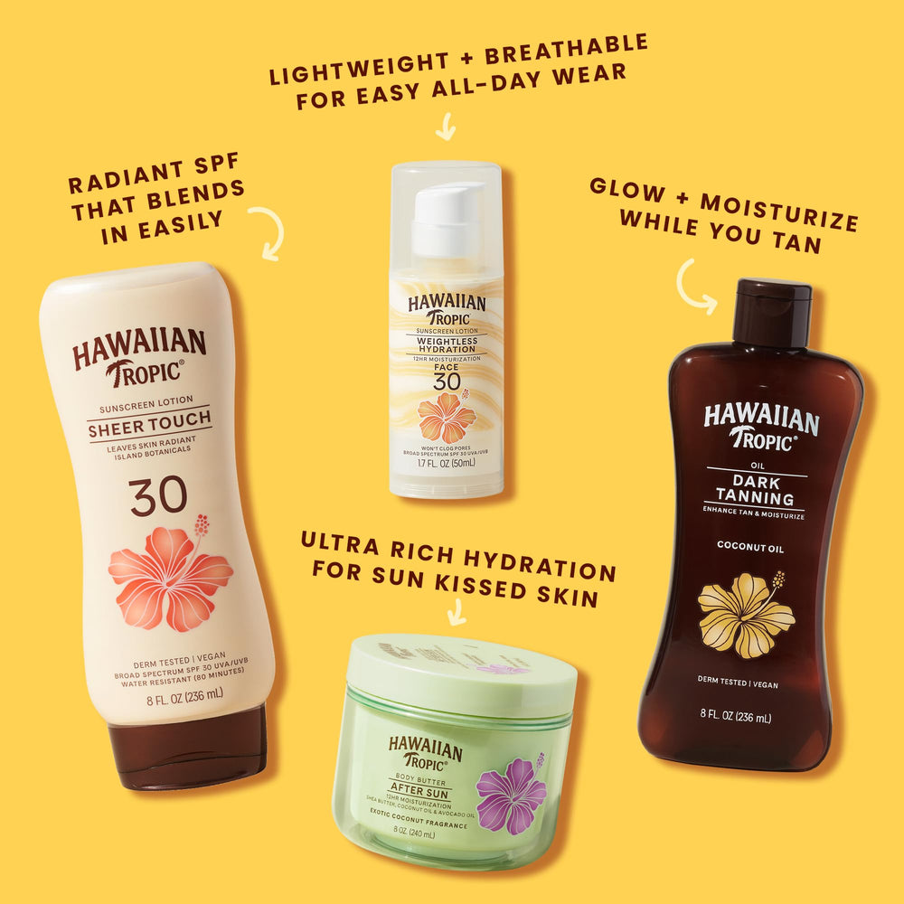 Hawaiian Tropic sunscreen used by runner on beach illustrating active protection