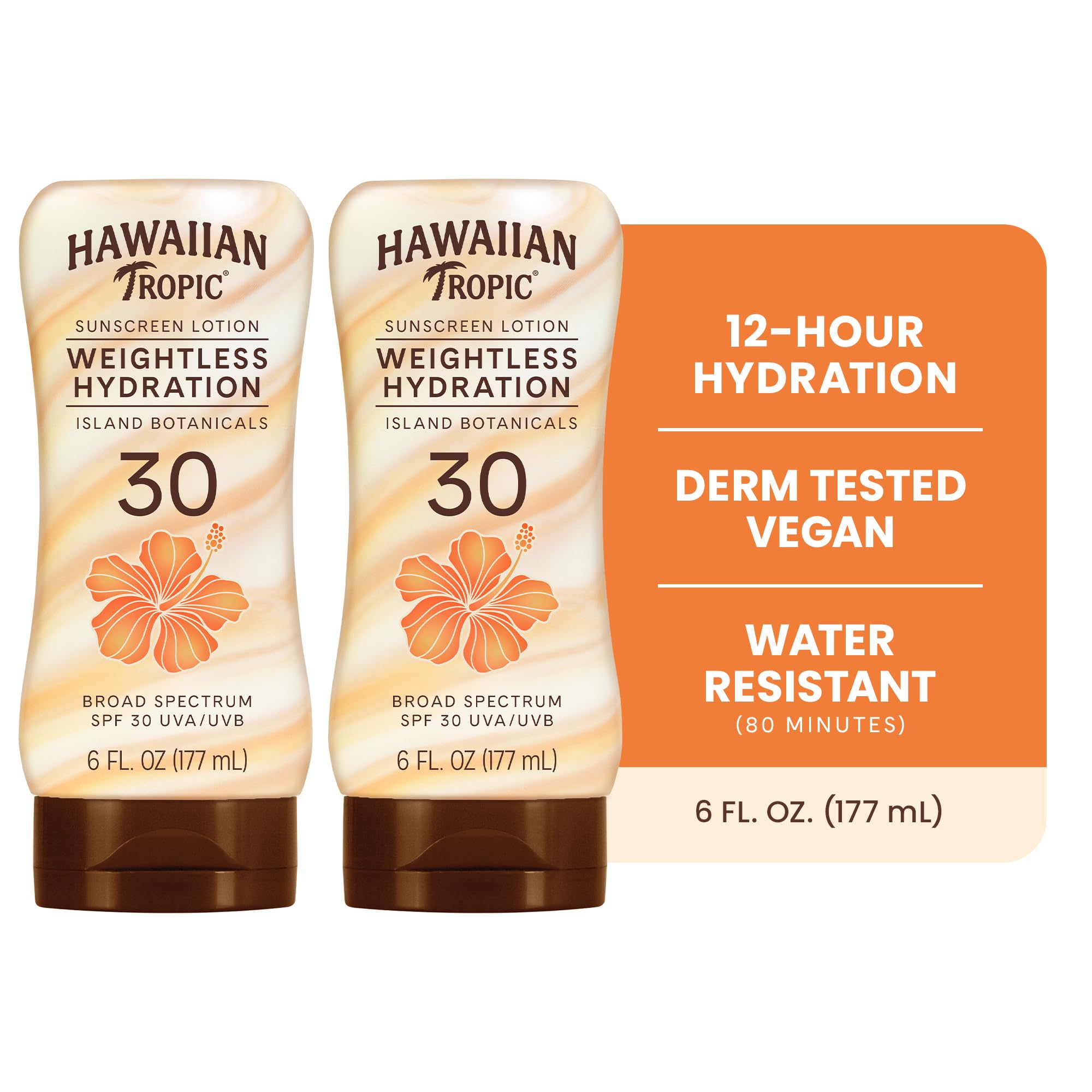 Hawaiian Tropic lotion texture close-up demonstrating fast absorption benefit