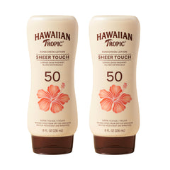 Hawaiian Tropic front packaging showing SPF 50 and radiant finish