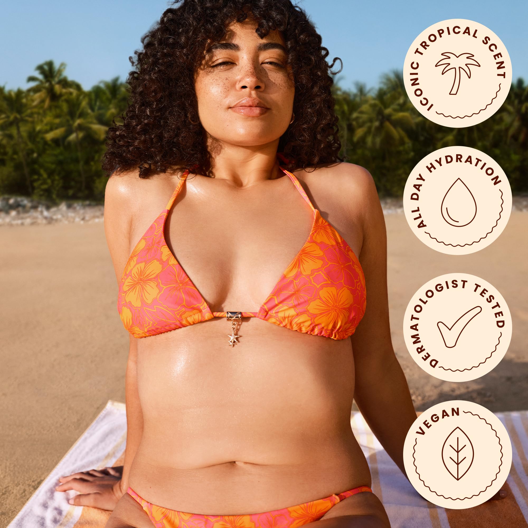 Hawaiian Tropic bottle held in hand showing 8 fl oz scale for travel convenience