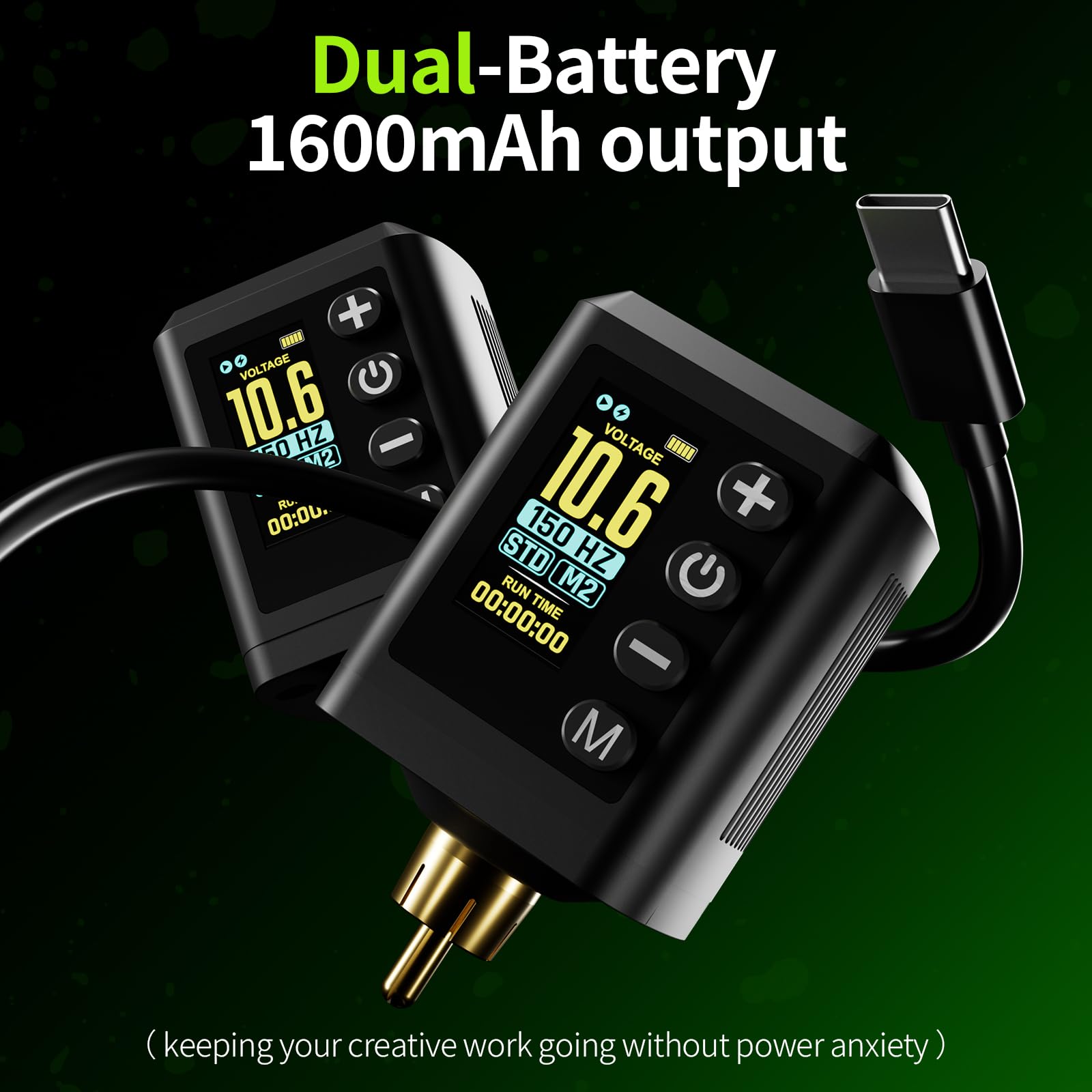 HAWINK two 1600mAh batteries and LCD power supply for reliable runtime