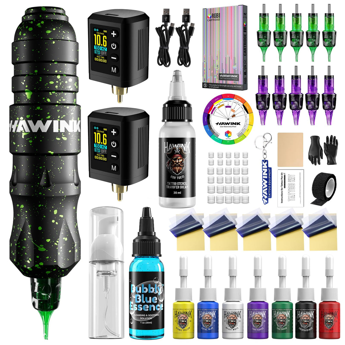 HAWINK front view of full tattoo kit showing components and portability benefit