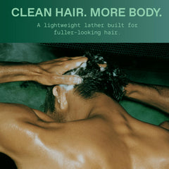 Hawthorne shampoo and conditioner in use in shower showing volume-boosting routine benefit